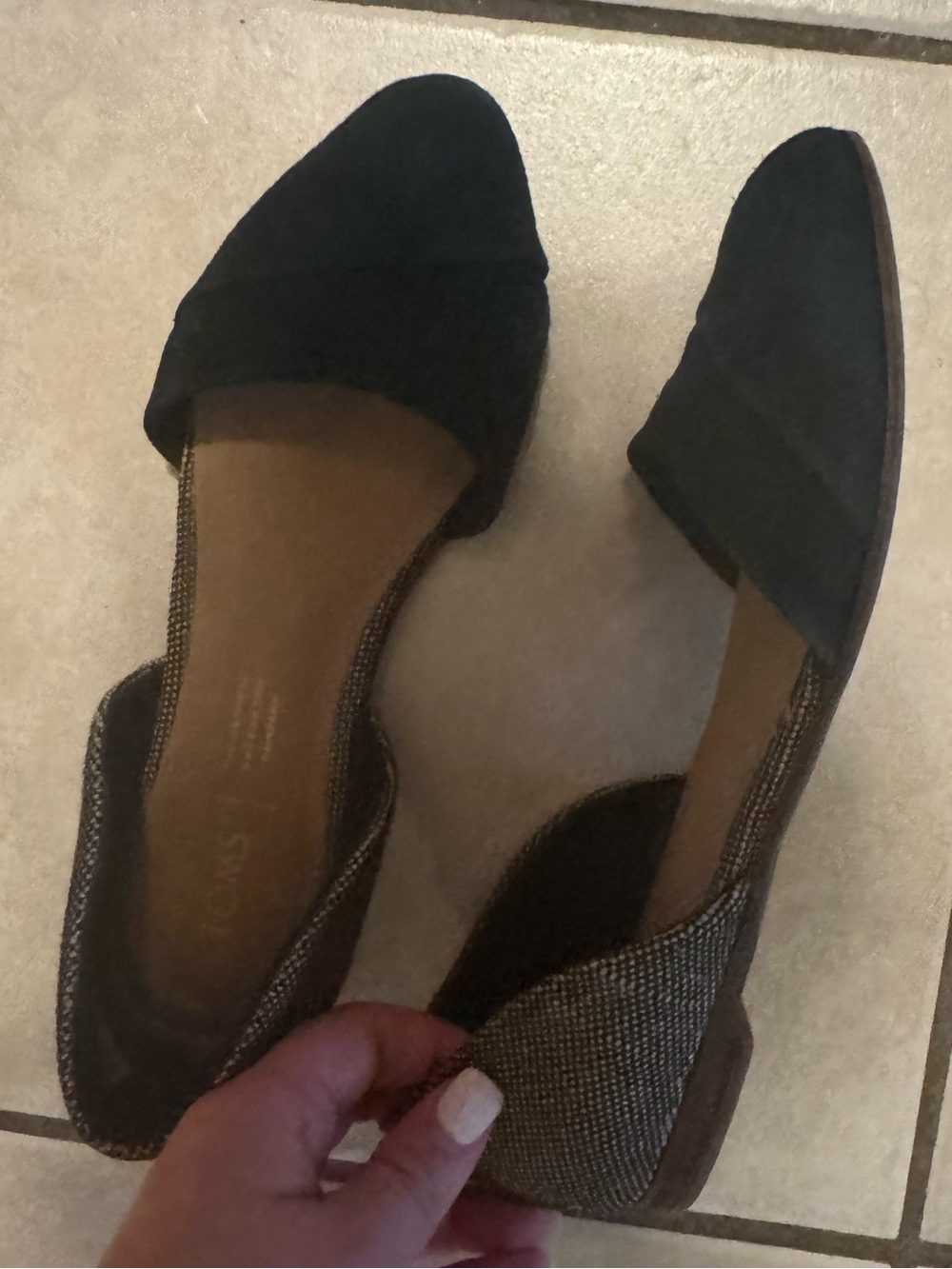 Toms Black D'Orsay Flats with Textured Heel Accent